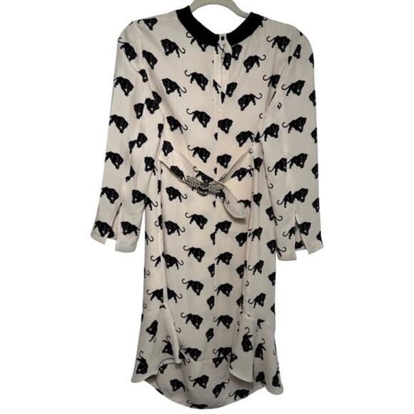 A.L.C. Womens Tiger Print Dress Round Neck Long Sleeve Ruffle Hem White Size S - Picture 2 of 8
